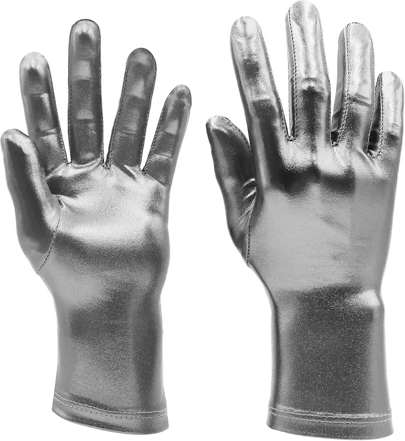 Gray metallic costume gloves