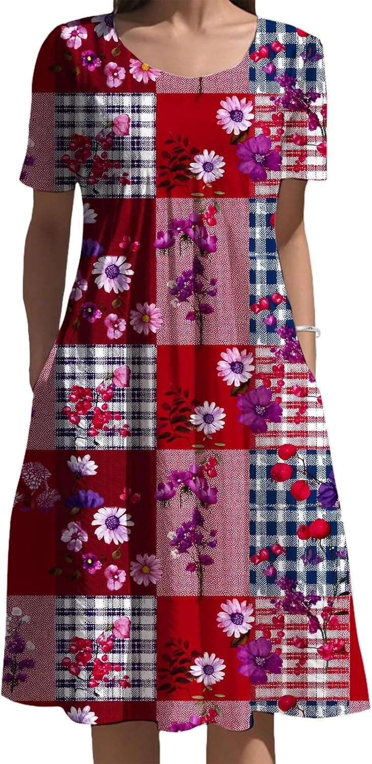 Red-black-blue plus-size color-block midi dress — closest patchwork match through 3X