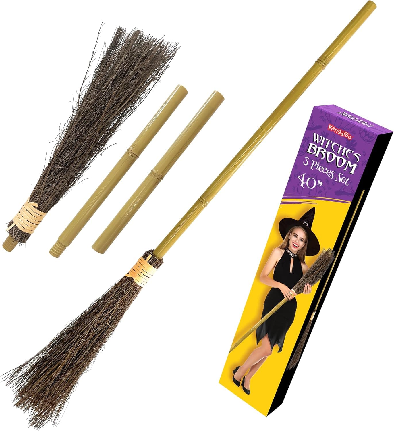 40-inch bamboo witch broom prop