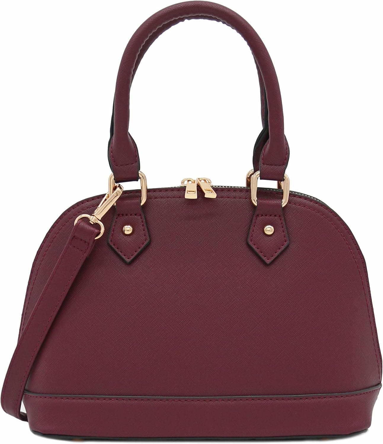 Wine/burgundy structured dome satchel shoulder bag