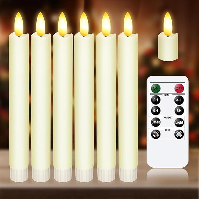 Ivory flickering flameless taper candle set