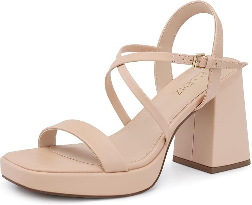 Nude block-heel sandals — wide-width options