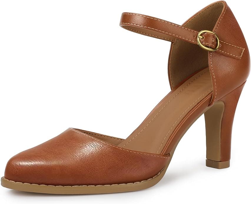 Brown pointed-toe block-heel pumps β sizes 5.5β11