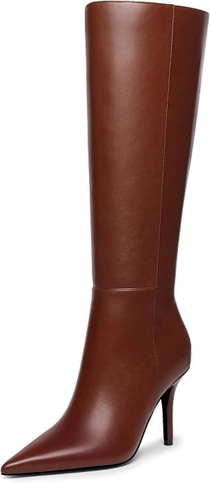 Dark-brown crocodile knee-high boots β pointed over-the-knee silhouette, sizes 6β11