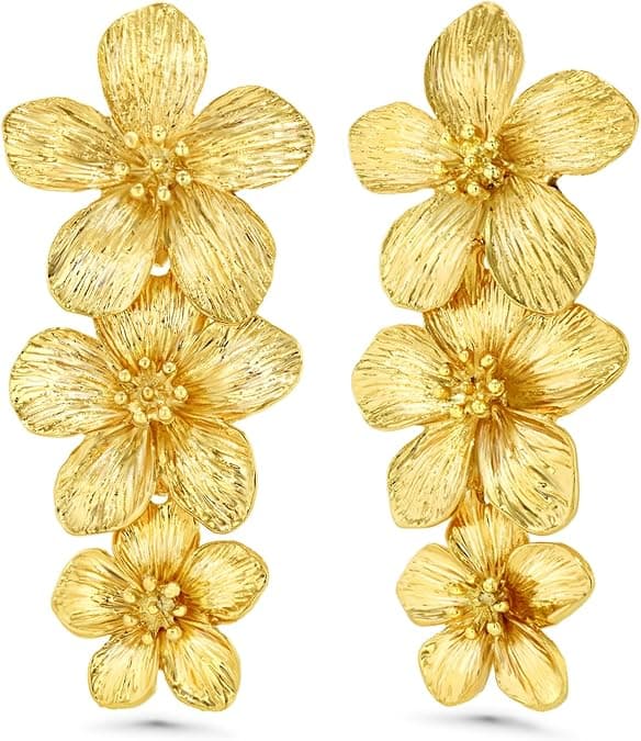 Gold floral filigree drop earrings β statement long-drop match