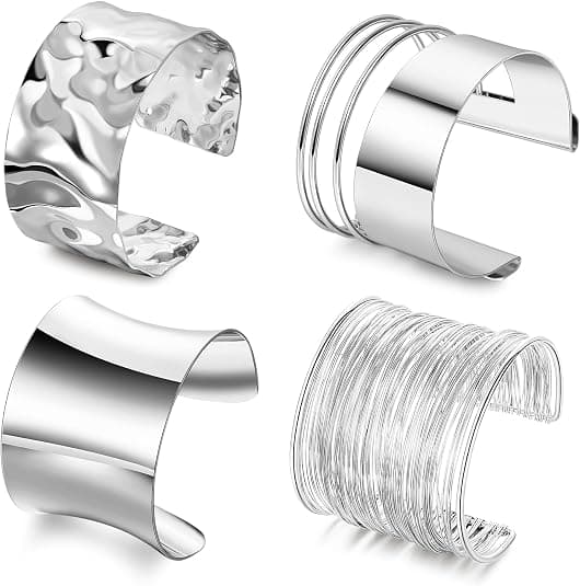 Chunky silver open bangles β 4-piece set