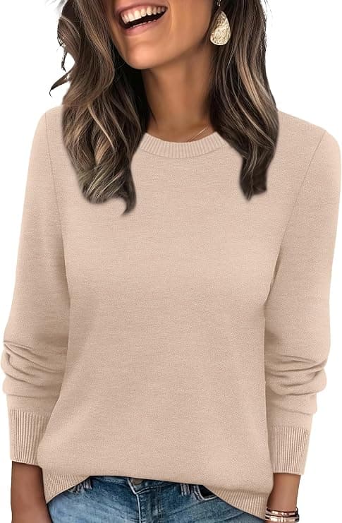 Oatmeal-cream crew-neck sweater — plus sizes 1X–6X